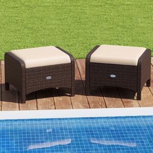 Costway Set di 2 poggiapiedi da giardino in PE rattan con cuscino rimovibile, Pouf da esterno ottomano multiuso Beige