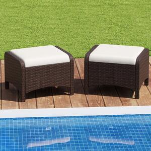 Costway Set di 2 poggiapiedi da giardino in PE rattan con cuscino rimovibile, Pouf da esterno ottomano multiuso Bianco