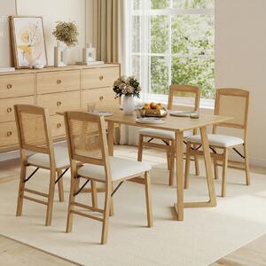 Costway Sedia da pranzo pieghevole con schienale in rattan traspirante e comoda seduta imbottita, Sedia da cucina senza braccioli Naturale