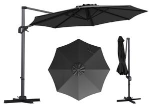 Costway Ombrellone da giardino 300 cm con 15 stecche base tetto ventilato manovella e pedale, Ombrellone girevole e inclinabile Grigio