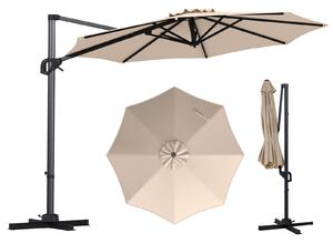 Costway Ombrellone da giardino 300 cm con 15 stecche base tetto ventilato manovella e pedale, Ombrellone girevole e inclinabile Beige