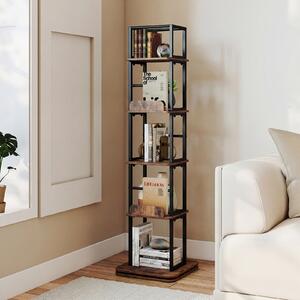 Costway Libreria girevole a 5 ripiani con rotazione a 360° e deflettori laterali, Scaffale portaoggetti in legno 40 x 40 x 148,5 cm Marrone