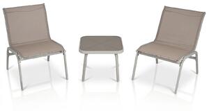 Costway Salotto da esterno a 3 pezzi con 2 sedie ergonomiche e tavolino quadrato, Set salottino da giardino in acciaio e tessuto