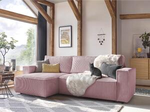 Divano letto in velluto a coste rosa chiaro divano ad angolo variabile Nihad - Bobochic Paris