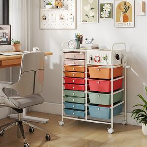 Costway Carrello portaoggetti con 14 cassetti rimovibili, Carrello con ruote ampio piano in metallo e pannelli forati salvaspazio Multicolore