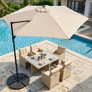 Costway Ombrellone da giardino con rotazione a 360° palo e costole in metallo base parte superiore ventilata, Ombrellone 3 x 3 m Beige