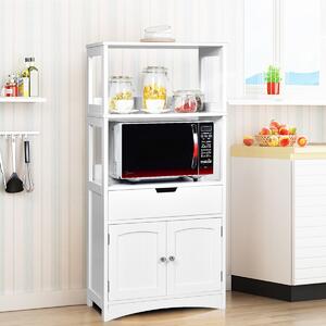Costway Armadietto in legno da cucina con cassetto e mensola, Armadio con 2 ante multiuso per cucina e soggiono Bianco