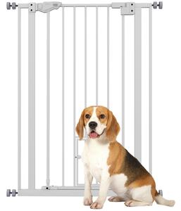 PawHut Cancellino per Cani Regolabile Alto con Porta Piccola e Chiusura Automatica, 74-80x104cm, Bianco