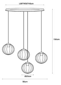 Lucide Lampada a sospensione Monsaraz, verde/ambra, E27, a 4 luci