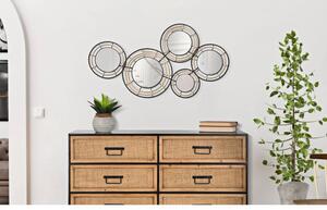 Pannello decorativo 3D da parete insieme di cerchi con specchietti e finiture in rattan - Arrediorg