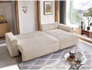 Divano letto in velluto a coste bianco e beige divano letto angolare Nihad - Bobochic Paris