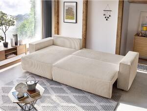 Divano letto in velluto a coste bianco e beige divano letto angolare Nihad - Bobochic Paris