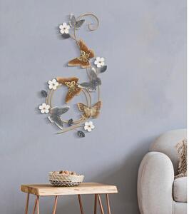 Pannello decorativo 3D da parete in metallo composto da fiori e farfalle - Arrediorg