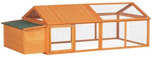 PawHut Pollaio da Giardino per 4-8 Galline in Legno con Rete Metallica e Tetto Apribile, 240x112.5x76 cm, Arancione