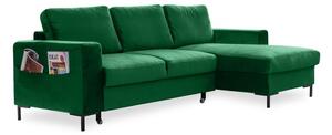 Divano letto angolare in velluto verde, angolo destro Lofty Lilly - Miuform