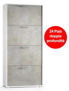 Mobile scarpiera texture 3d 4 ante L67xP28xH147 cm mod. 7004 Bianco/Cemento