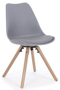 New Trend - Sedia in polipropilene e similpelle gambe in legno Grigio