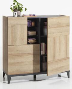 Mobile credenza 3 ante 2 mensole vetro L120 x P45 x H120 cm BLOOM Rovere/Antracite