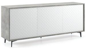 Mobile madia credenza porta tv 3 ante con ripiani interni L184 x P45 x H77 cm PASSWORD Beton/Bianco