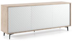 Mobile madia credenza porta tv 3 ante con ripiani interni L184 x P45 x H77 cm PASSWORD Rovere/Bianco