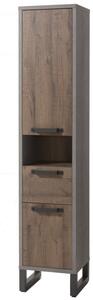 INDUS - Mobile colonna 2 ante + 1 cassetto cm 40x35 H190 Rovere invecchiato / Cemento