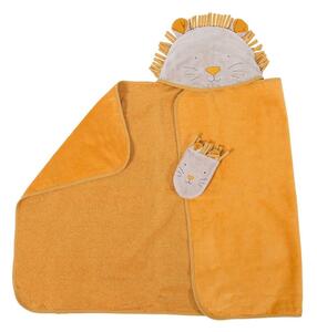 Set asciugamano bambino in cotone giallo con cappuccio e salvietta 80x114 cm Sous mon Baobab - Moulin Roty
