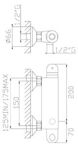 Miscelatore termostatico doccia esterno cromato con attacco inferiore da 1/2" cod.18149