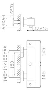 Miscelatore termostatico doccia esterno cromato con attacco inferiore da 1/2" cod.18349