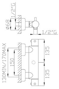 Miscelatore termostatico doccia esterno cromato con attacco inferiore da 1/2" cod.18249