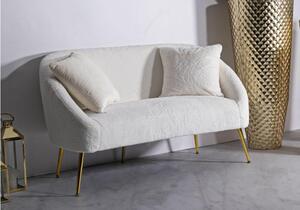 Divano due posti bianco con gambe dorate rivestito in morbida pelliccia sintetica - Arrediorg