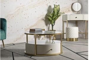 Tavolino da caffè elegante simil pelle con top e ripiano in simil marmo e cassetto - Arrediorg