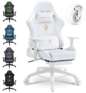 Sedia da gaming ergonomica con poggiapiedi, braccioli 3D, capacità di carico di 200 kg e ruote silenziose – comoda sedia da scrivania. Colore: bianco