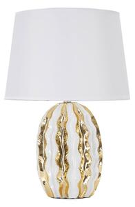 Lampada da tavolo in ceramica con paralume in tessuto bianco e oro (altezza 48 cm) Glam Stary - Mauro Ferretti
