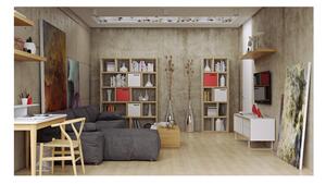 Libreria bianca con bordo in legno 70x198 cm Berlin - TemaHome