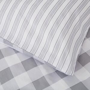 Biancheria da letto in cotone grigio, 135 x 200 cm Check and Stripe - Bianca