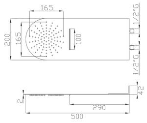 Soffione doccia acciaio inox a parete 500x200mm a 2 getti cod.337-01