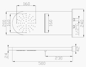 Soffione doccia acciaio inox a parete 500x200mm a 2 getti cod.336-01