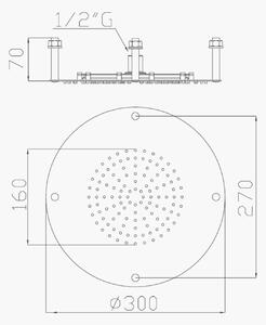 Soffione doccia acciaio inox a soffitto diametro 300mm a 1 getto cod.334-02
