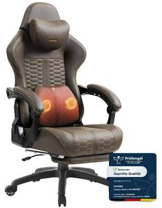 Sedia da gaming grande e robusta, con supporto lombare massaggiante, poggiapiedi, design ergonomico, rivestimento in ecopelle, capacità massima di 180 kg. Colore: marrone