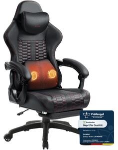 Sedia da gaming grande e robusta, con supporto lombare massaggiante, poggiapiedi, design ergonomico, rivestita in ecopelle, capacità massima di 180 kg. Colore: nero