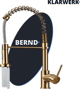 Bernd | Rubinetto da cucina in acciaio inossidabile spazzolato oro con molla | Rubinetto da cucina per boiler | Miscelatore girevole a 360° | Bassa pressione, 3 attacchi