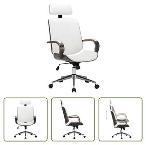 La Living Store presenta una sedia da ufficio girevole con poggiatesta, di colore bianco, realizzata in ecopelle e legno multistrato