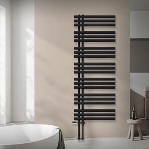 Radiatore da bagno LuxeBath Iron EM 600x1600 mm Nero opaco Attacco laterale con set di raccordi Termostato Passante Design bagno, senza resistenza elettrica
