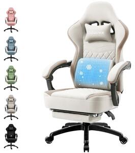 Sedia da gaming in tessuto, con imbottitura a molle insacchettate, funzione massaggio, poggiatesta e poggiapiedi, color beige