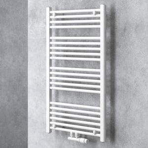 Doporro Radiatore da Bagno 100x60cm, Radiatore Piatto Termoarredo da Bagno Riscaldamento Elettrico o da Acqua Calda RHE Portasciugamani in Acciaio, Bianco