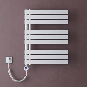 Doporro Scaldasalviette Elettrico Bagno con Termostato Digitale e Funzione Timer 76x60cm 600W Bianco, Termoarredo Elettrico Temperatura Regolabile, Radiatore da Parete Verticale - FN