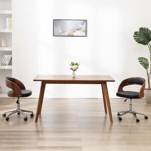 The Living Store Sedia da ufficio girevole in legno curvato nero e Pelle finta
