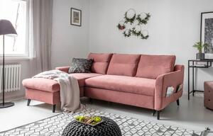 Divano letto angolare in velluto rosa, angolo sinistro Stylish Stan - Miuform