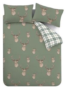 Set copripiumino e federa verde per letto matrimoniale 200x200 cm Stag Check – Catherine Lansfield