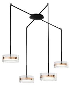 Lampadario Contemporaneo Aere Metallo Oro Rosa Vetro Nero 4 Luci Led 14W 3000K